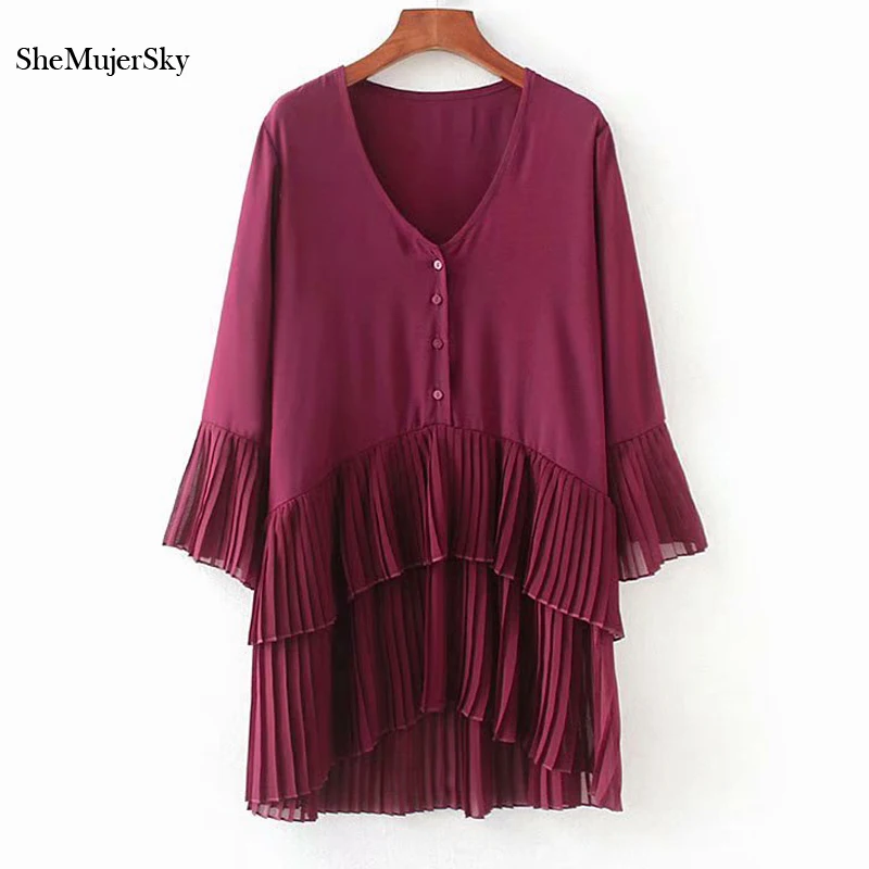 SheMujerSky Solid Chiffon Blouse Spliced Ruffles Women Shirts Flare Sleeve Loose Summer Tops blusas femininas SheMujerSky Solid Chiffon Blouse Spliced Ruffles Women Shirts Flare Sleeve Loose Summer Tops blusas femininas