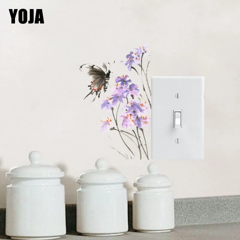 YOJA Фиолетовый Прекрасный Цветок и бабочка ПВХ Сменные наклейки индивидуальные интересные стиль настенные 15SS0165
