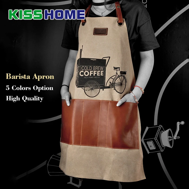

Barista Coffee Pattern Canvas Apron Adult Bibs Home Cooking Baking Cafe Cleaning Antifouling Aprons Fashion Kitchen Accessories