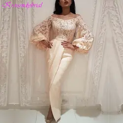 DZW493 мусульманские Вечерние платья 2019 Русалка с длинными рукавами кружева разрез ислам Дубаи Саудовская Арабский длинное вечернее платье