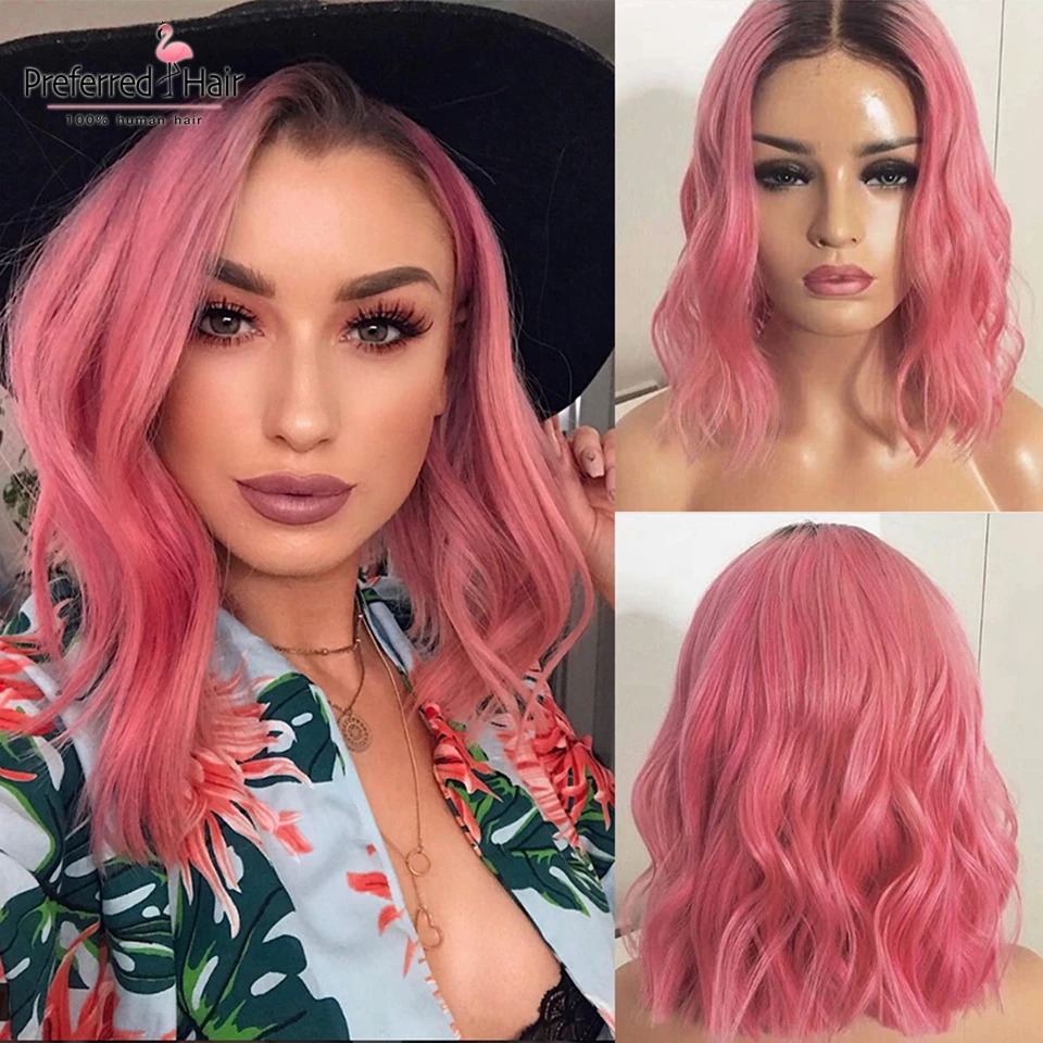 pink human hair wig