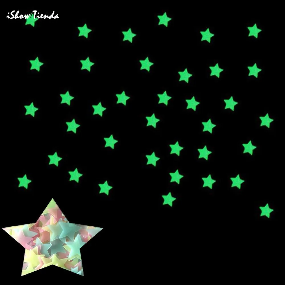 

New Hot 100PC 3*3cm Kids Bedroom Fluorescent Glow In The Dark Stars Wall Stickers Kids Bedroom Fluorescent Glow Wall Sticker