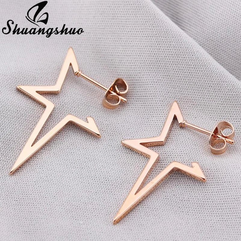 

Shuangshuo Korean Style Star Earrings Punk Stud Earring Rose Gold Color Earings Stainless Steel Earrings For Women Jewelry