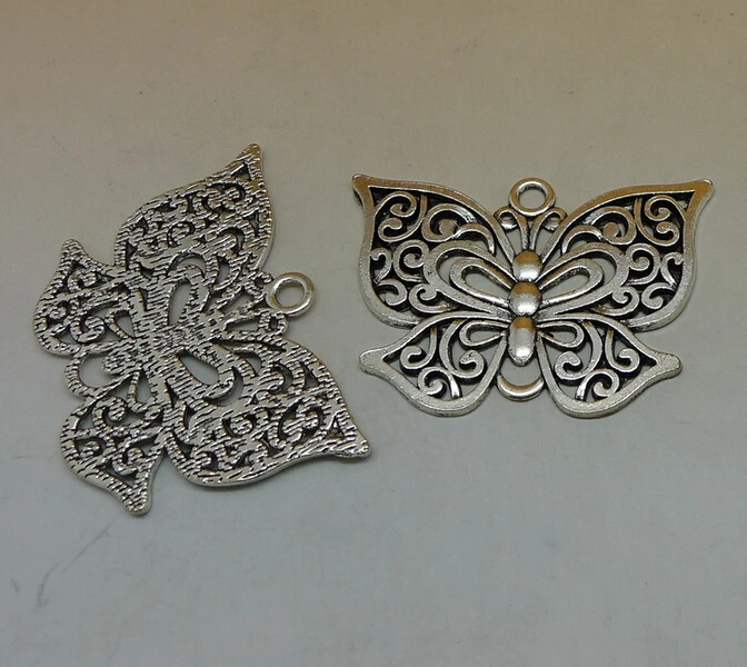 6pcs Antique Silver Tone Base Metal (Alloy) Charms Pendants Connectors Findings - Butterfly 35x49mm | Украшения и аксессуары