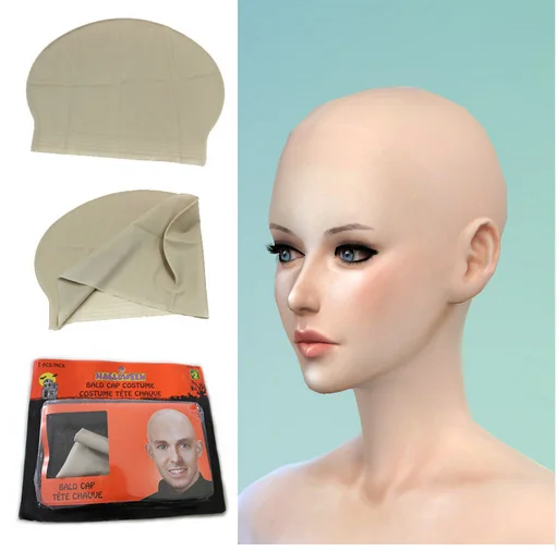 

New 2018 Details about Funny latex Skin Fake Bald Head Unisex Fancy film Party Dress Skinhead Wig Cap female male portable