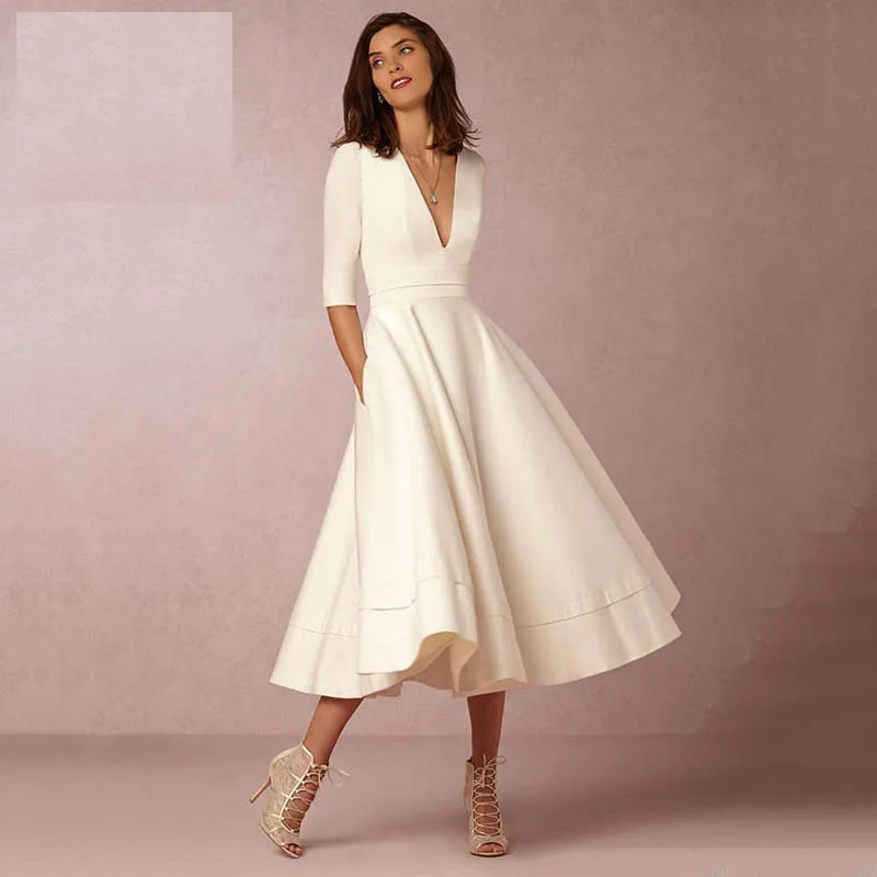 Elegant Short Length Short Sleeves Wedding Dresses Bridal Gowns