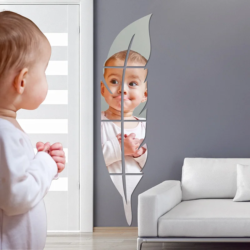 120CM x 30CM grande pluma acrílico espejo decoración del hogar espejo autoadhesivo DIY 3D hogar pegatina vida murales de pared para habitación