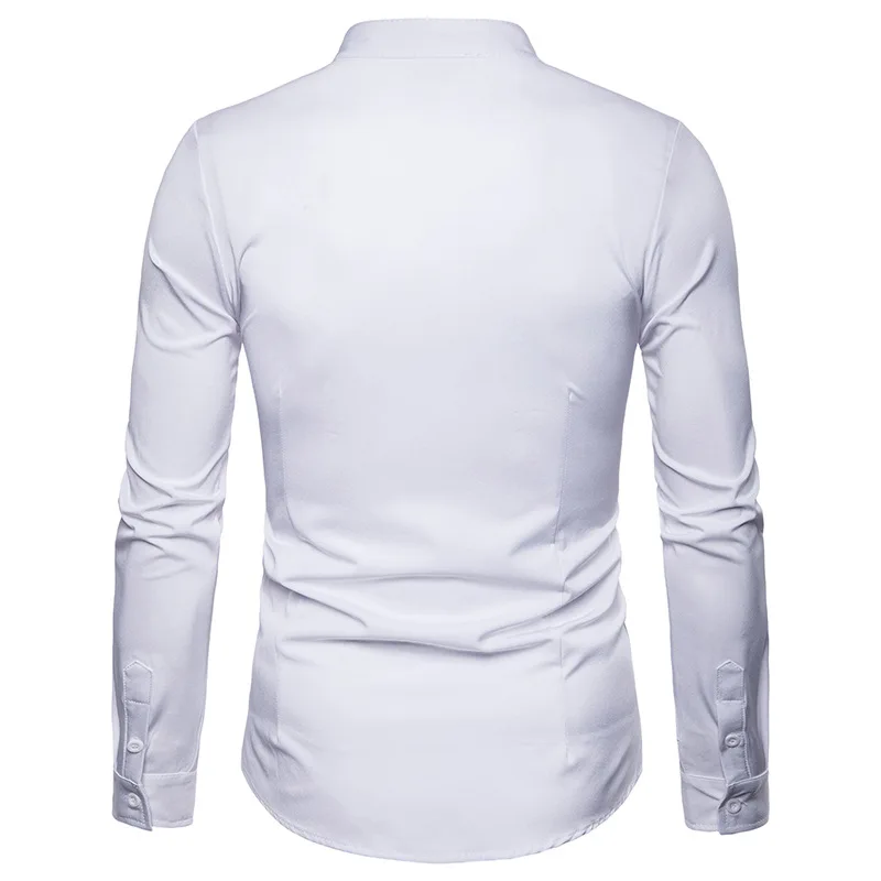 Брендовая мужская рубашка с вышивкой, рубашка с длинным рукавом, приталенная рубашка Camisa Masculina, повседневная мужская официальная рубашка с воротником-стойкой