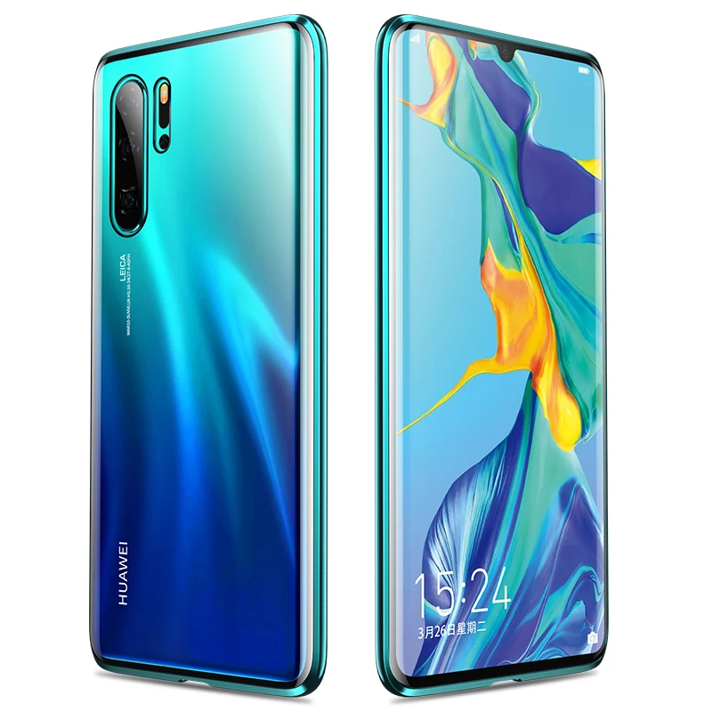 

Front Back Glass Magnetic for Huawei P30 Pro Case 360 Shockproof Aluminum Metal Transparent Case for Huawei P30Pro Armor Bumper