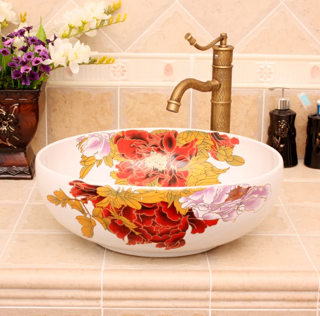 White color round Jingdezhen ceramic art counter basin wash basin lavabo sink Bathroom sinks washing basin (1)