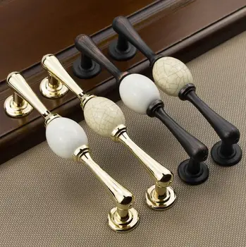 

FAST SHIPPING Wardrobe Cracked White Ceramic Knobs Black Ceramic Knobs Garden European Style Porcelain Drawer Door Pull