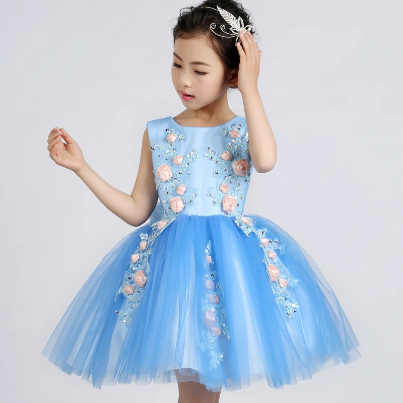 royal blue tutu princess dress floral sleeveless flower girl dresses ball gown girls pageant dress for wedding party perform floor length ball gown flower girls dresses sleeveless baby girl pageant dresses sequins tutu princess dress for wedding costume