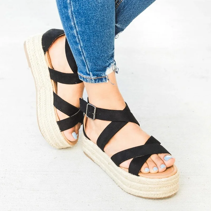 

Adisputent Summer Buckle Women's Sandals Velvet Flock Fish Mouth Fashion high Heel Platform Open Toes Women Sandals Shoes 2019