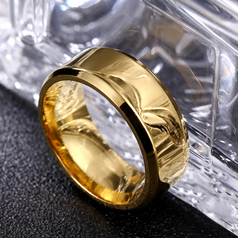 8mm Bright Polish Gold Color Titanium Ring for Men titanium steel rings,metal rings,gold rings,finger rings