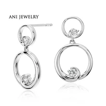 ANI 14 К белого золота Для женщин Длинные висячие серьги 0,2 КТ Certified я/SI1 Природный алмаз 2 круглая капля серьга хорошие Свадебные украшения Дизайн