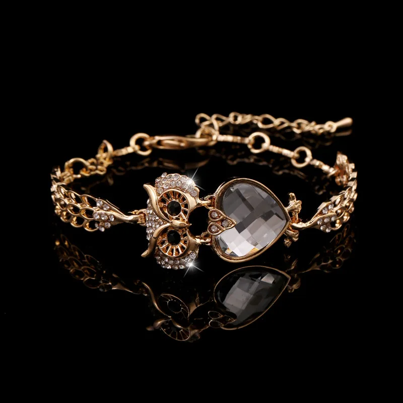 Fashion 2016 Silver Gold Plated Animal Lucky Owl Bracelets For Women Crystal Bracelets Bangles Vintage Jewelry