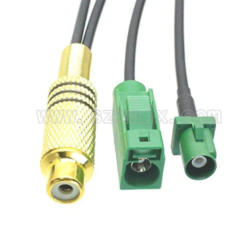 Коннектор JX RCA для FAKRA Pigtail Cable RCA female to Two Dual FAKRA E male(вилка)+ female jack cable Radio Antenna adapter Green