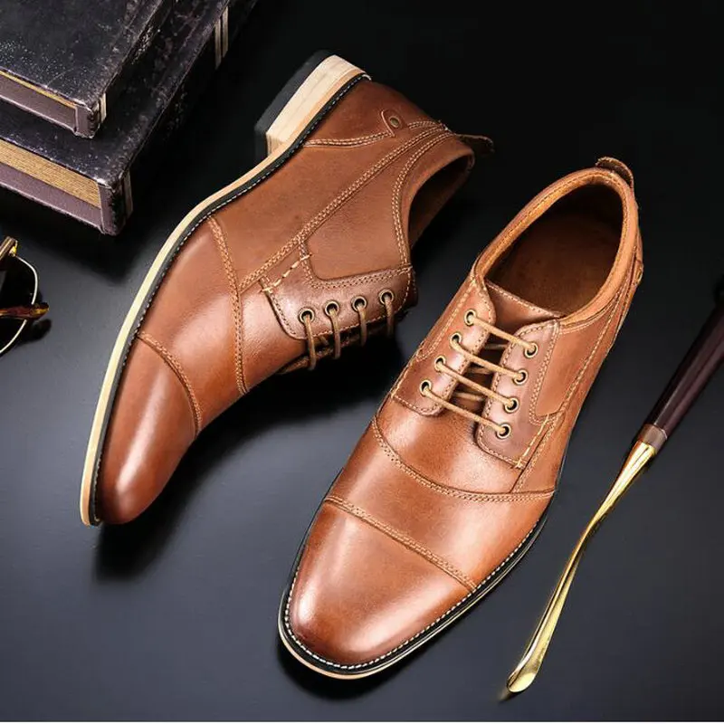 Genuine Leather Lace-up New Men Dress shoes formal shoes men's Handmade business shoes wedding shoes Big Size 50 A51-94