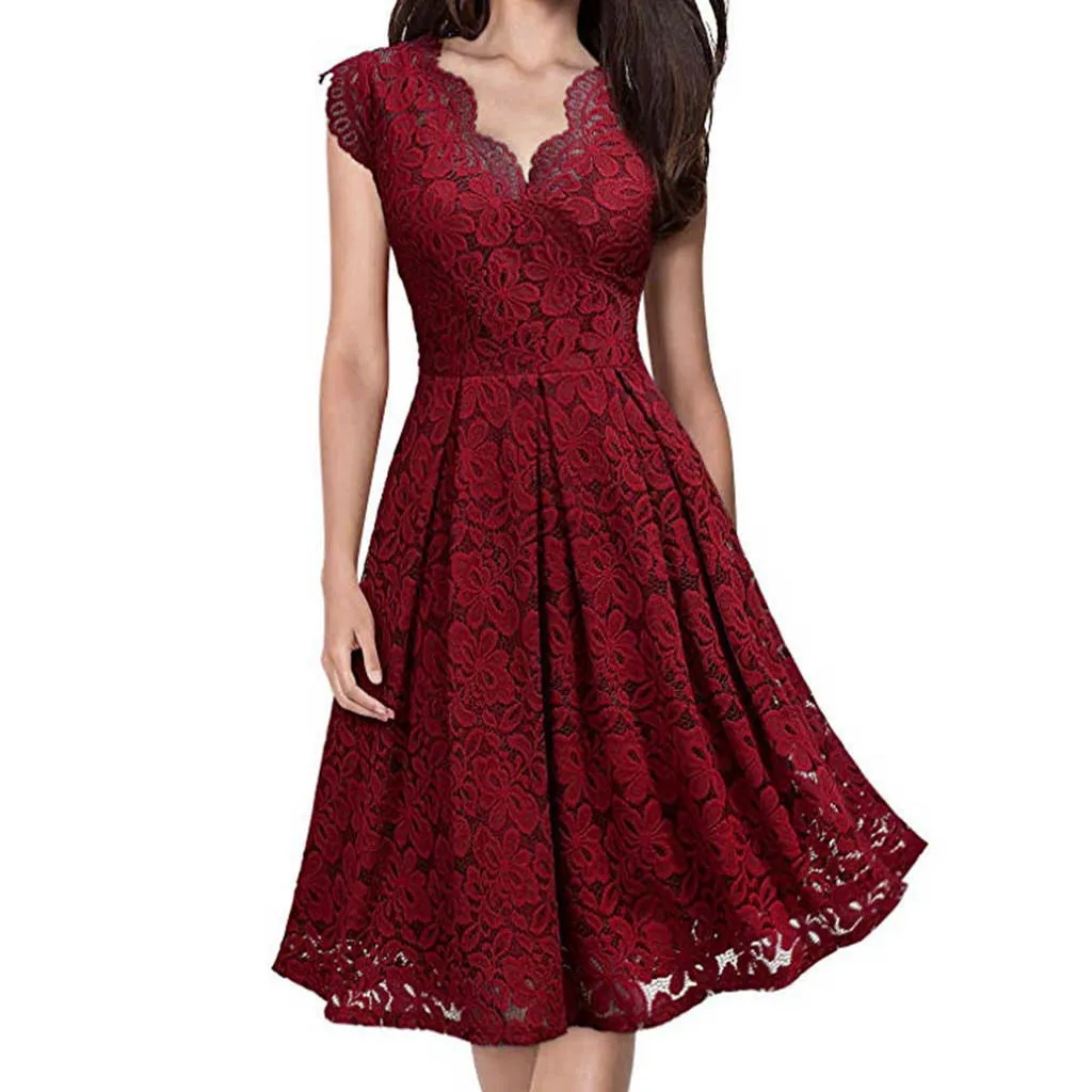 

Women V-Neck Off Shoulder Lace Formal Evening Party Dress Sleeveless Dress Elegant Sexy Summer Sundress Vestidos Verano 2019 New