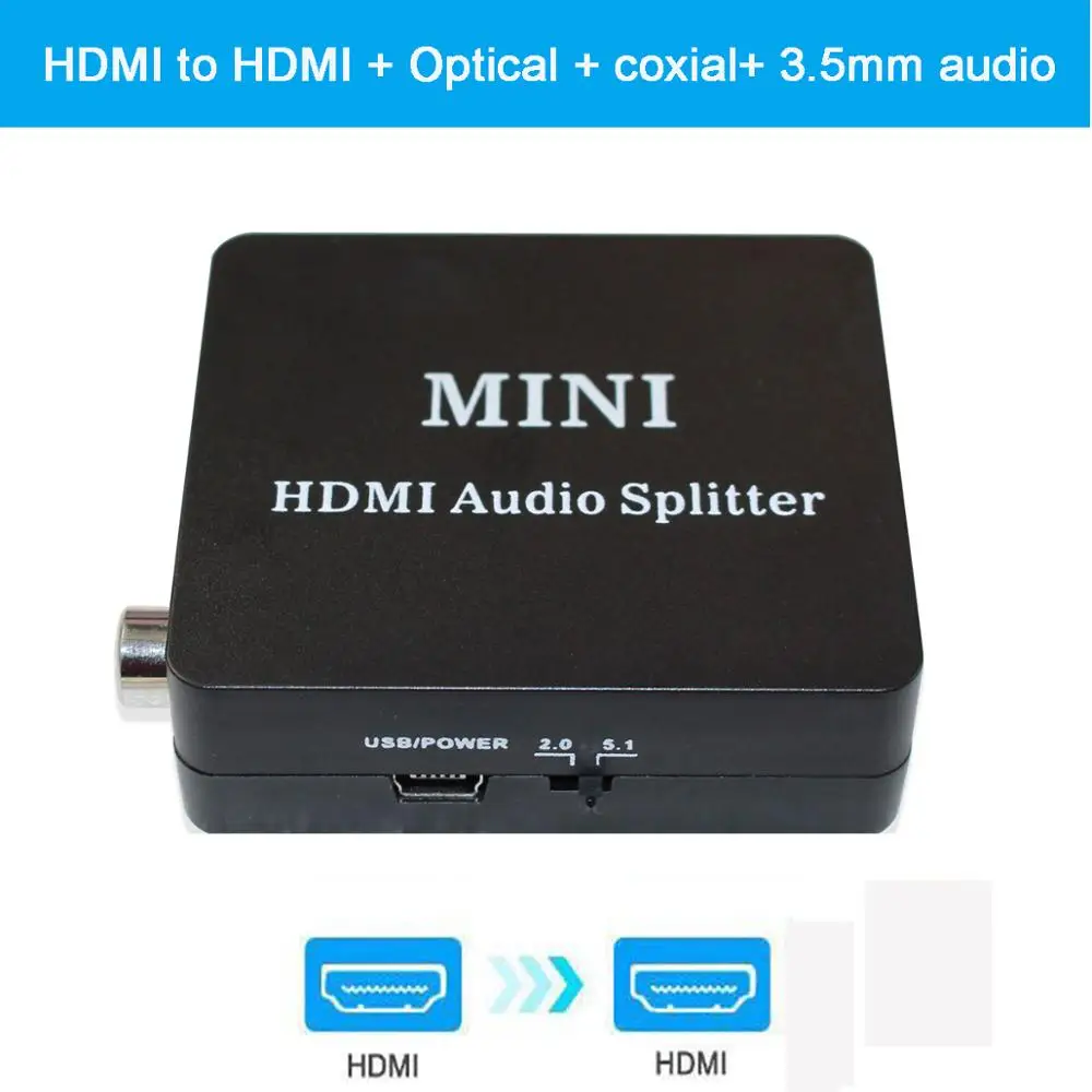  1080p HDMI audio extractor + Ottico TOSLINK SPDIF + coxial Estrattore Audio Convertitore di HDMI Au