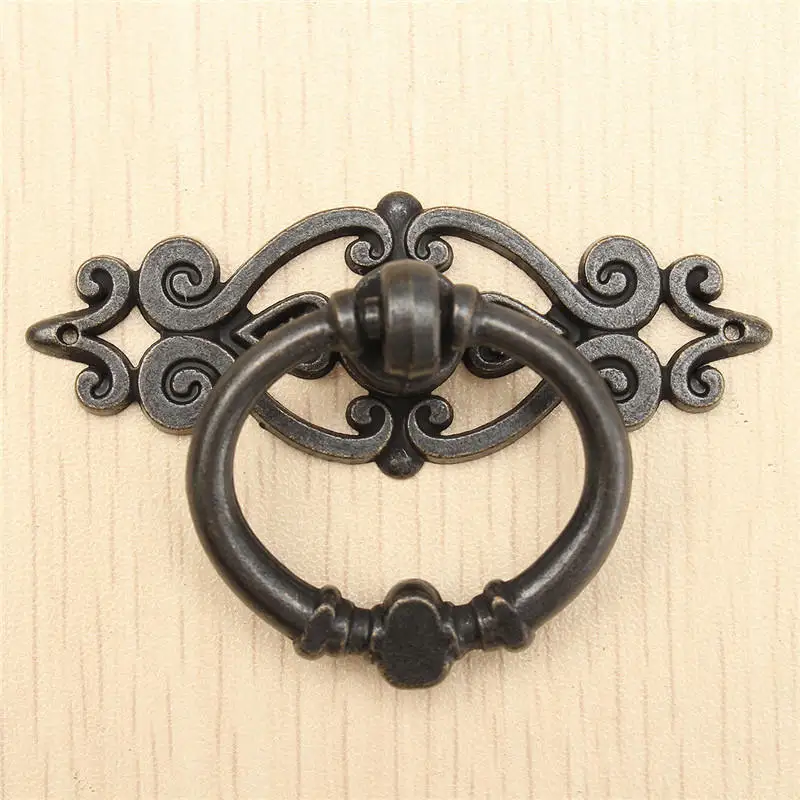 

ZENHOSIT 2 PCS Black Vintage Kitchen Cabinet Cupboard Dresser Door Drawer Ring Pulls Handle Knobs Zinc Alloy Furniture Pull Knob
