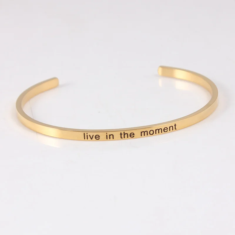AZ 201 Stainless Steel Open Cuff Bracelets Bangles Gold GO FOR BROKE Inspirational Mantra Bracelets For Women - Окраска металла: AZ