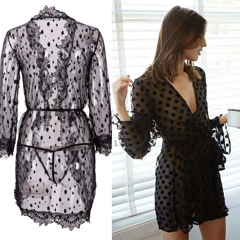 Women Black Sexy Robe Lingerie Sleepwear Babydolls & Chemisesin