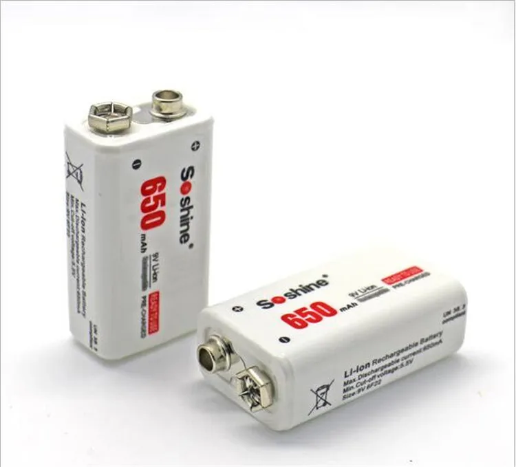 Portable 9V 650mAh 7.4V Li ion Rechargeable Lithium ion Polymer Battery pre charged for Soshine