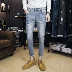 2019 новые джинсы с 9 точками мужские зауженные брюки с дырками эластичные деловые повседневные Молодежные мужские прямые брюки летние
