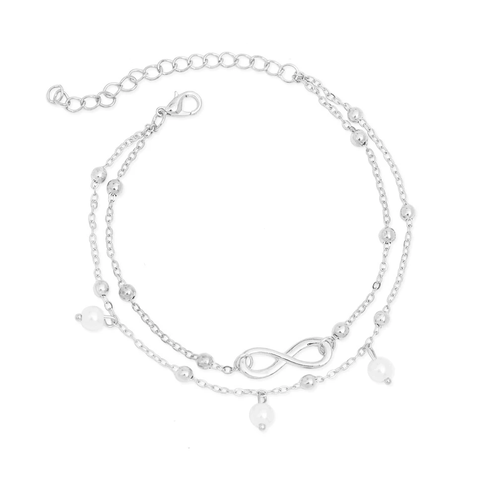 Богемский двойной многослойный браслет, Модный кристалл из опала женские браслеты для щиколотки, Летний Пляжный браслет, женские Украшения для лодыжки - Окраска металла: Silver Pearl