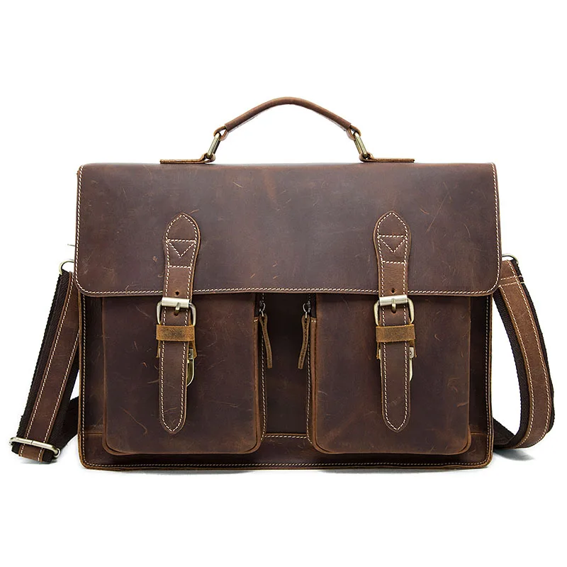 

Crazy Horse Genuine Leather Men Briefcases Laptop male Computer Ipad Bags casual Tote Shoulder Messenger Bag Men's Briefcase Bag