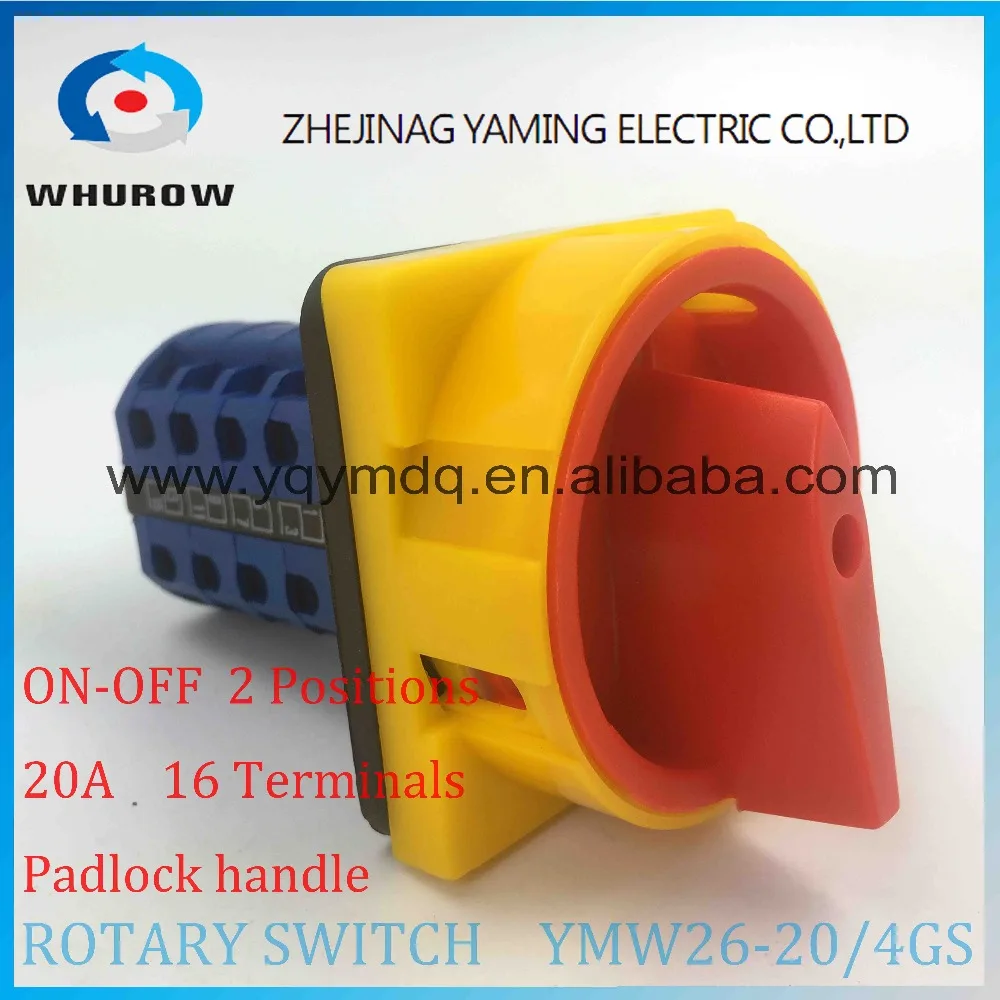 

YMW26-20/4GS Rotary switch knob 2 position ON-OFF padlock handle yellow red High quality changeover cam switch 20A 4 phase