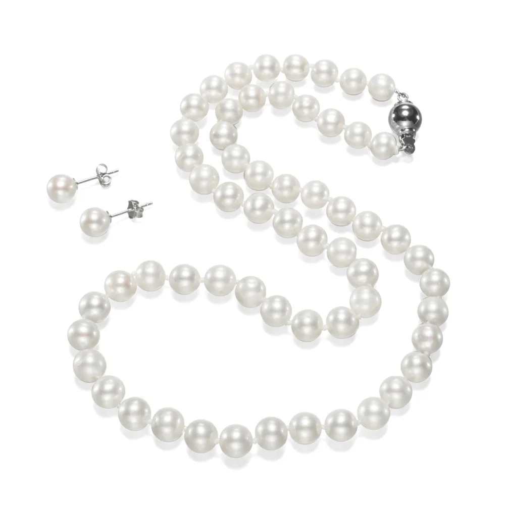 

SNH 7-8mm AA Round Pearl Necklace and Earring Set Natural Real Pearl Jewelry Set free shipping