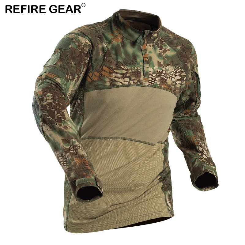 Мужская тактическая камуфляжная футболка Refire Gear быстросохнущая уличная с