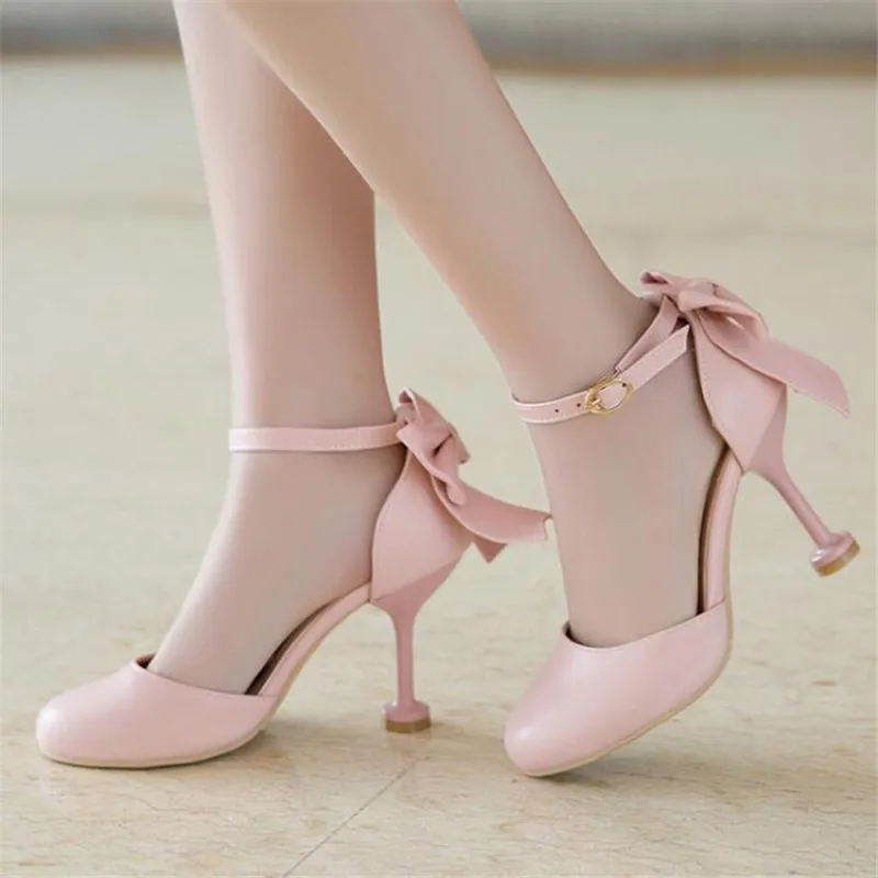 

Women's High-heeled shoes 2019 summer new female baotou sandals wild bow stiletto shoe girls wedding party shoe High heels 32-43