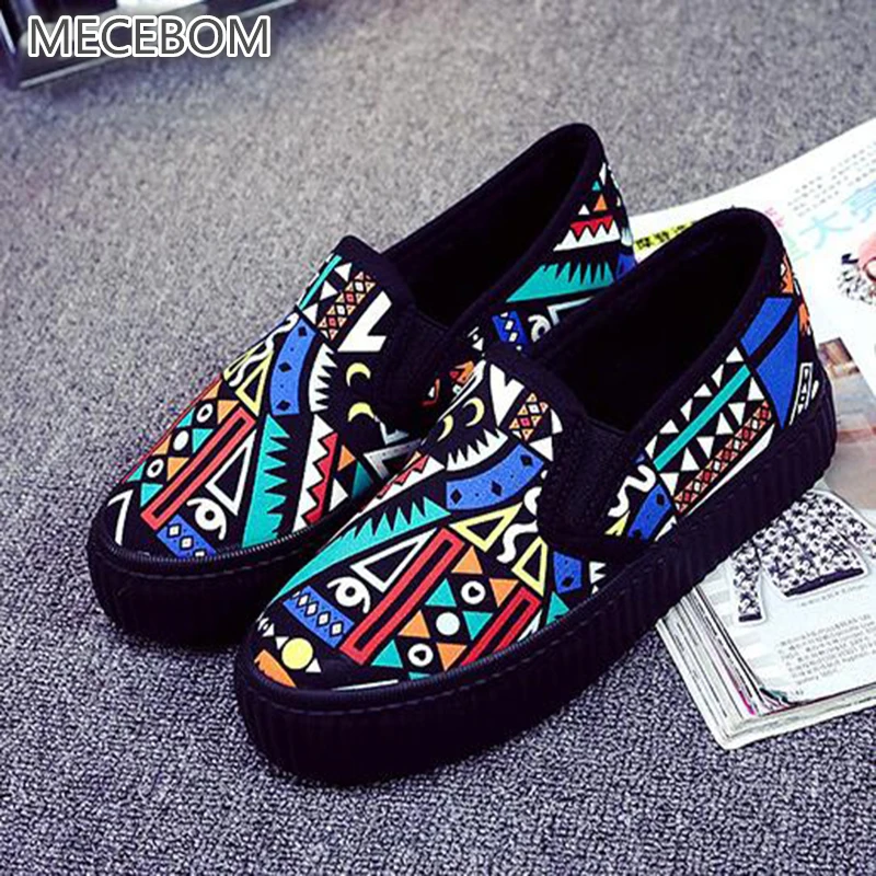Повседневные весенние парусиновые резиновые слипоны с граффити Zapatos женские