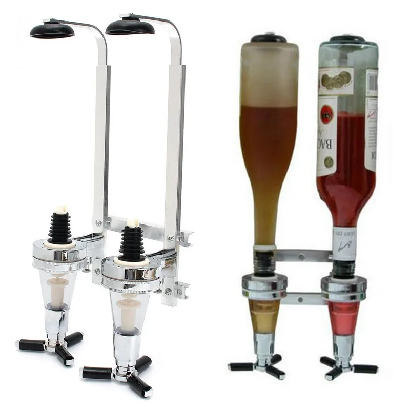 2 Bottles Wine Alcohol Shot Dispenser Pourer Rack Liquor Drinks Wall