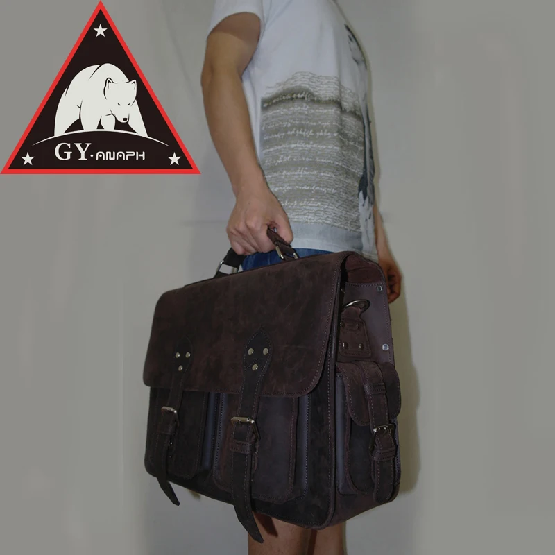 

ANAPH Unisex work Bag, Thick Original Full Grain Leather Executive Briefcases For Men 16" Laptop Bag Satchel - 30 Year Warranty