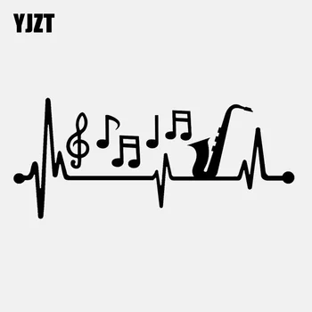 

YJZT 15CM*6.5CM Car Sticker Sax Saxophone Musical Notes Heartbeat Vinyl Black/Silver Decal C22-1016