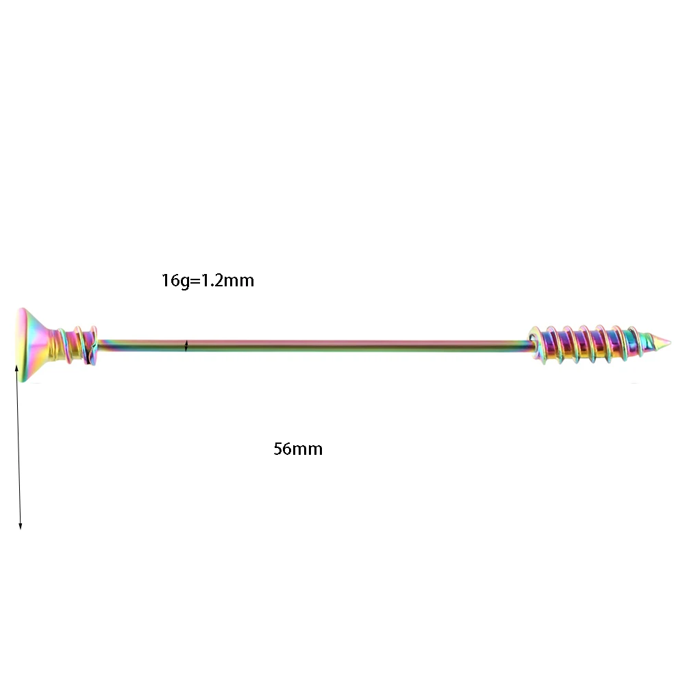 TIANCIFBYJS 14 г 1-8 шт нержавеющая сталь промышленные серьги-гантели сердце стрелка радуга ушной хрящ хеликс-раковины пирсинг ювелирные изделия - Окраска металла: screw rainbow