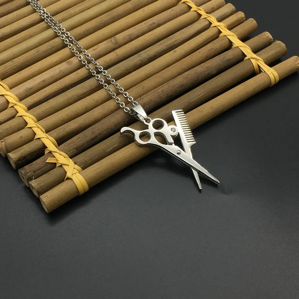 Hip Hop Scissor Comb Pendants Necklaces Stainless Steel Stylist Men Jewelry