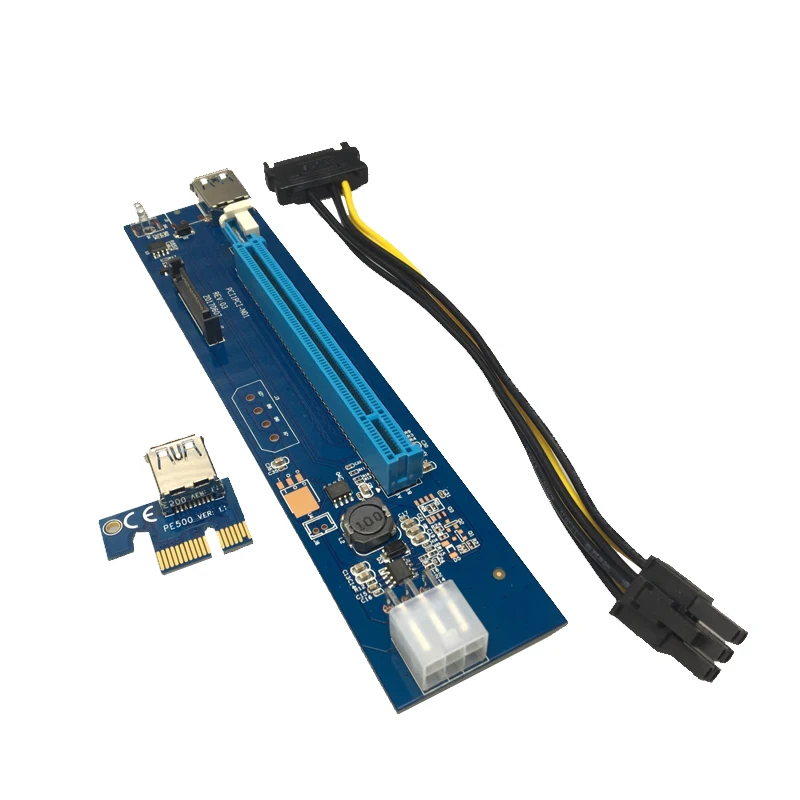 6 шт./лот 60 см USB 3.0 PCIe Riser Card pci-e 1x to16X Extender адаптер Riser Card SATA 15pin Питание для BTC Шахтер машина