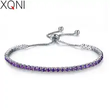 XQNI AAA кубический циркон Теннисный браслет для женщин Сияющий белый синий зеленый фиолетовый черный камень кристалл браслет ювелирные изделия подарок