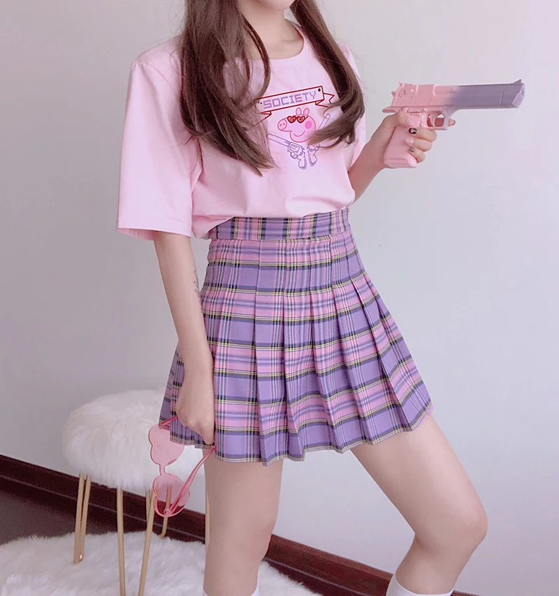 

Hot Japanese Girl Pleated Skirt Spring And Summer kawaii Female Skirts Korean Version Short Skirts School Uniform Knee Suit