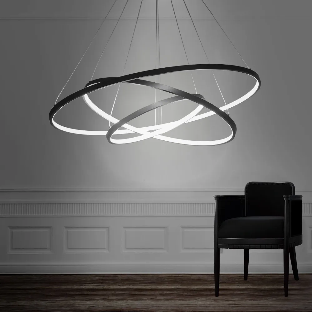 Modern Led Pendant Light Hanging Lamp Lighting Ring Aluminium Black or