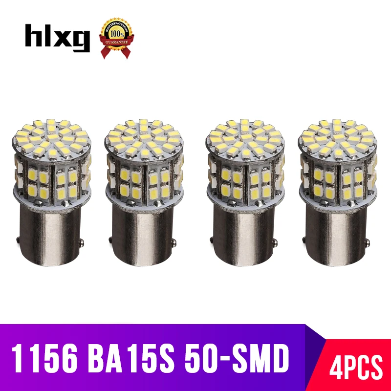 

hlxg 4PCS Led BA15S 1156 P21W Bulbs Car Clearance Lights 12V 6000K Signal Lamp Turn Signal Brake Reverse Lights Car Styling