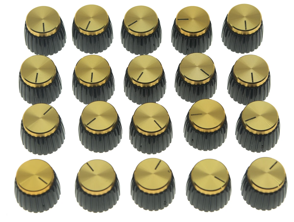 20x Guitar AMP Amplifier Knobs Black w/ Gold Cap Push on Knobs fits