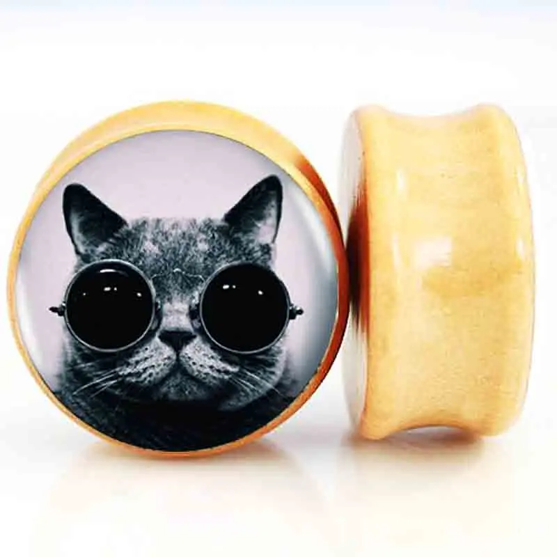 2pcs/Lot Cool Steampunk Cat Logo Ear Gauge Plugs And Tunnel Stretcher
