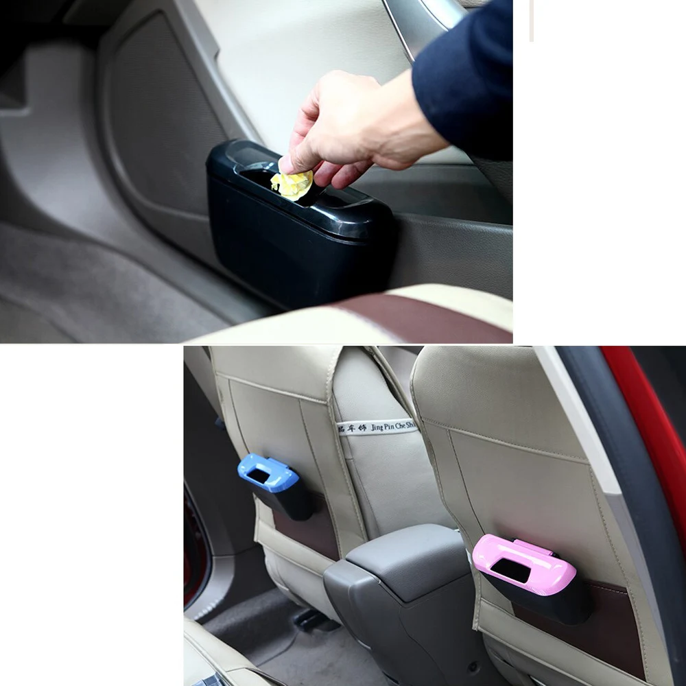 Car portable universal travel car mini hanging blue trash can