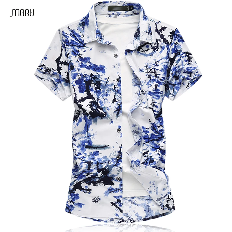 

MOGU Mans Printed Shirts With Short Sleeve 2018 Summer Latest Vogue Chinese Style Pattern Silky Men Shirts Plus Size 7XL 6XL